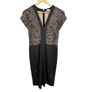 RED VALENTINO‎ Black Lace Paneled sheath knee length black dress size 4